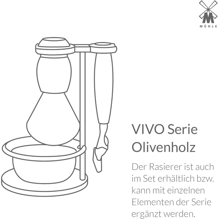 Набір для гоління MHLE Vivo - бритва сумісна з лезами Gillette, щітка для гоління чиста шерсть борсука, тримач, ручка з оливкового дерева