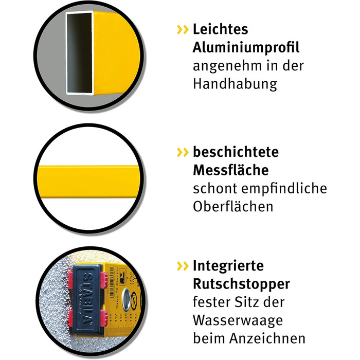 Електричний рівень STABILA, тип 70 Electric, 43 см, легкий алюмінієвий профіль, 1 горизонтальний пухирець, 1 вертикальний пухирець, маркувальні отвори, зроблено в Німеччині, жовтий Тип 70 Electric 43 см