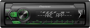 Приймач PIONEER 1-DIN з Bluetooth, червоним/білим підсвічуванням, роз'ємом USB/3,5 мм, Spotify, додатком Pioneer Smart Sync і сумісний з пристроями Apple і Android, червоний/чорний, MVH-S420BT (чорний, зелений, без Bluetooth, одинарний)