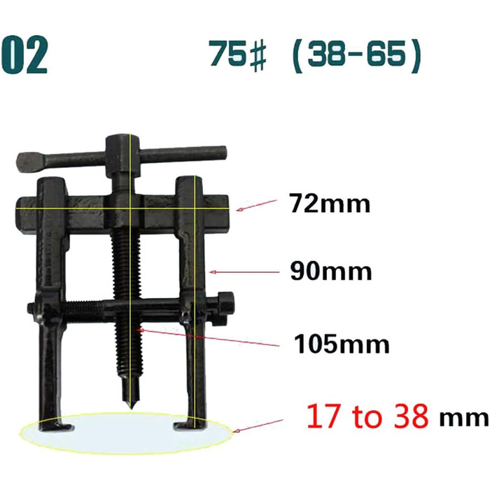 Знімач підшипників з 2 губками, ручний інструмент, 1,7-3,8 см