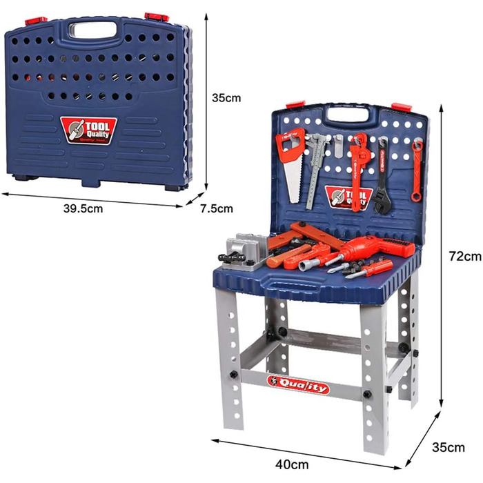 Майстерня та кейс для інструментів ігровий набір Механічний верстак зі складною конструкцією включає в себе кілька аксесуарів і свердло синього кольору