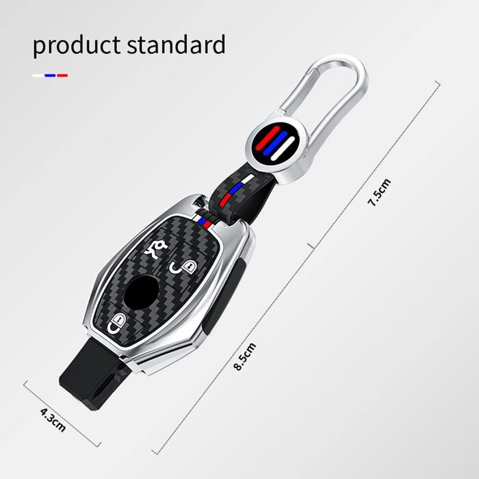 Чохли для автомобільних ключів з цинкового сплаву вуглецевого волокна та силікону підходять для Mercedes-Benz BGA AMG W203 W210 W211 W124 W202 W204 W205 W212 W176 E Class W213 S Class (3 кнопки срібло) 3Bouton Argent