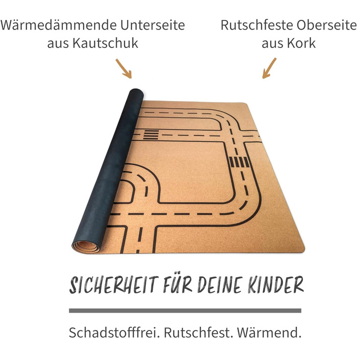 Ігровий килимок з пробки Secoroco. Килимок для повзання без забруднюючих речовин для немовлят і дітей. Дорога 140х110 см