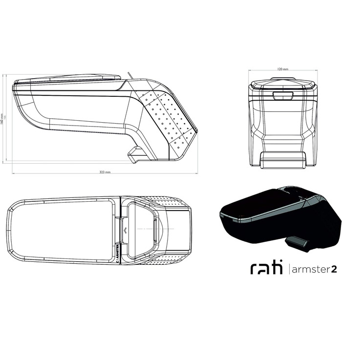 Підлокітник Rati Armster2 підходить для VOLKSWAGEN e-UP 2013- (тільки електрична версія) Центральний підлокітник з відсіком для зберігання, ідеально підходить для центральної консолі SILVER EDITION & POCKET