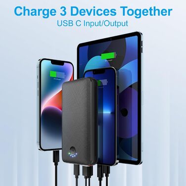 Зовнішній акумулятор PD 20W USB C Power Bank з ліхтариком, портативний зарядний пристрій Сумісний з iPhone 15 14 13 12 Pro Samsung Huawei iPad, 27000mAh 22.5W