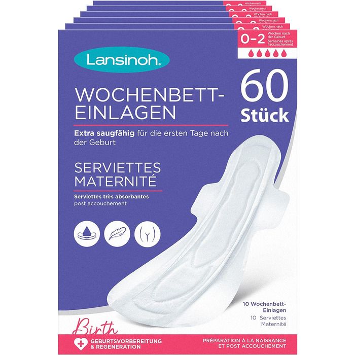 Післяпологові прокладки Lansinoh - 60 шт. - екстра абсорбуючі та дихаючі - післяпологові прокладки для сильного післяпологового потоку та перших днів після пологів