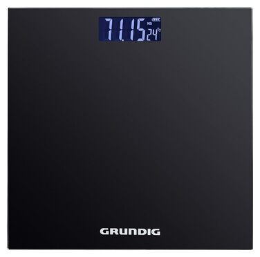 Цифрові ваги для ванної кімнати Grundig 180 кг - Ваги для тіла з градуюванням 50 грам - Ваги Людина з 2 одиницями виміру - Великий дисплей за шкалою Weigth з дисплеєм кімнатної температури - чорний