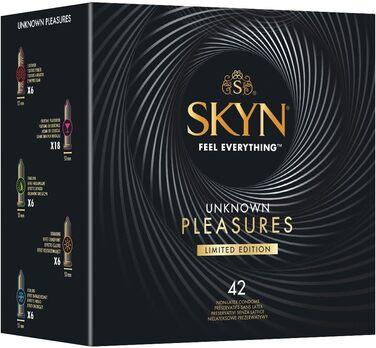 Презервативи SKYN Unknown Pleasures чоловічі, з гладкою та текстурованою поверхнею, без латексу, технологія SKYNFEEL, змащені, номінальна ширина 53 мм