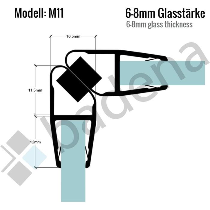 Магнітний ущільнювач Badena для душових дверей I 200 см Магнітний душовий ущільнювач 90 градусів I Душовий ущільнювач Магніт 6 мм 7 мм 8 мм Скляні двері I Кутовий душ Змінний ущільнювач Магнітний 200 см Прозорий