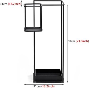 Підставка для парасольки HELGN підставка для парасольок, 2 яруси, підставка для парасольки з чорного металу, мінімалістична, з короткою поверхнею парасольки та каркасом піддону для крапель