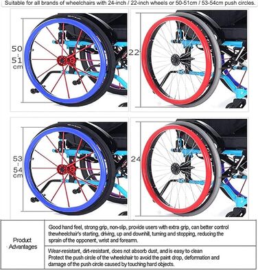 Силіконові чохли на ободи для захвату інвалідного візка, нековзкі зносостійкі чохли для рук, чохли для обода для крісла колісного, чохли на задні колеса для інвалідного візка для покращення зчеплення та зчеплення (колір синій, розмір синій 22 дюйми