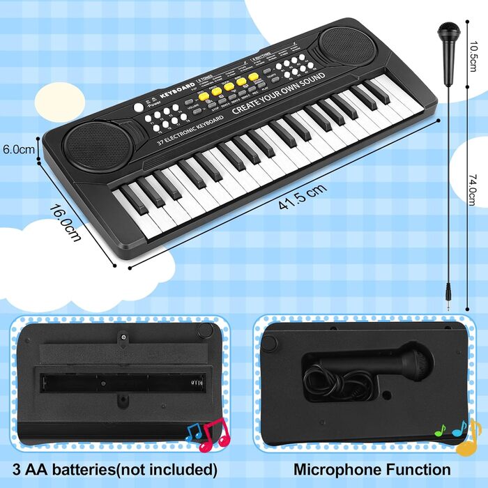 Клавіатура дитяча з мікрофоном, портативна багатофункціональна дитяча клавіатура 37 клавіш від 3 років, музична іграшка фортепіано клавіатура освітня іграшка подарунок для хлопчиків дівчаток 3 4 5 6 років