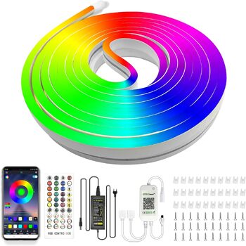 Неонова світлодіодна стрічка Calflux 12V RGB гнучка неонова світлодіодна стрічка, водонепроникна світлодіодна стрічка IP65 з пультом дистанційного керування, для внутрішнього та зовнішнього декору (15 м)