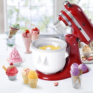 Насадка для морожениці Gdrtwwh для міксера Kitchenaid, морожениці та сорбет-желато, підходить для підйомника чаші Kitchenaid 4.3 л і 4.8 л (можна мити в посудомийній машині)