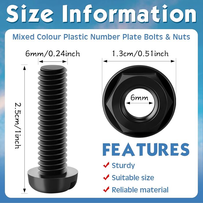 Набори Автомобільні пластикові болти для номерного знака з гайками Комплект кріплень і гайок для номерного знака змішаного кольору Болти та ковпачки для автомобільного мотоцикла, 24