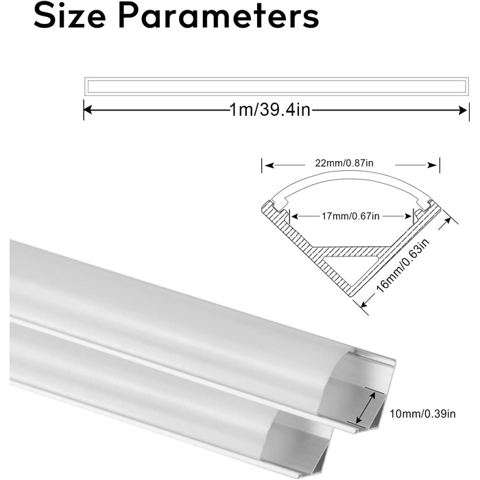 Світлодіодний алюмінієвий профіль SENXINGYAN 1 м, 12 упаковок V-подібний світлодіодний профіль/світлодіодні канали з молочно-білою кришкою, світлодіодні дифузори з торцевими кришками, монтажними кліпсами та кутовими роз'ємами молочний V-подібний 12 шт.