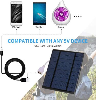 Портативний сонячний зарядний пристрій Decdeal Solar Module 2,5 Вт / 5 В / 3,7 В з USB-портом Компактний зарядний пристрій від сонячної панелі для кемпінгу та походів (150 x 130 x 3 мм)