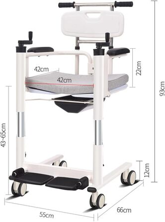 Інвалідне крісло для пацієнта з ручним підйомом, крісло для перенесення пацієнта/портативне крісло для душу, регульована висота сидіння, з піддоном для ліжка, 4 безшумні коліщатка, крісло для годування бабусями та дідусями, B