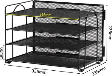 Відділення А4 Металевий офісний настільний органайзер Тримач документів Лоток для файлів Тримач журналу Лоток для листів Органайзер для паперових журналів, чорний чорний 4 відділення, 4