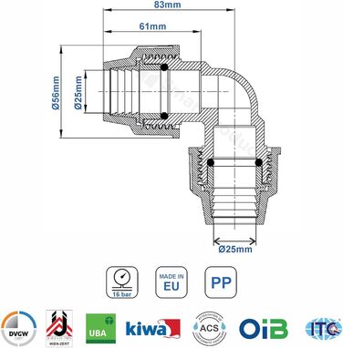 Труба SmartProduct PE 25 мм x 15 метрів PN16 PE-HD для прокладки, питна вода DVGW, водопровідна труба водопровідна труба поливальна пластикова труба чорна в т.ч. 2 муфти 25 мм з кутом 90