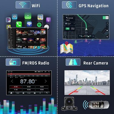 Автомобільна стереосистема 1 Din з Navi, 7-дюймовий екран Flit Out Bluetooth Hands-free/FM & RDS / WiFi / USB / Керування на кермі / Mirror Link Камера заднього виду 7 дюймів Android камера заднього виду, 10
