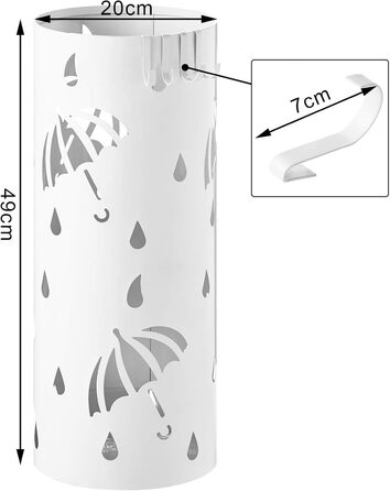 Залізна підставка для парасольки WOLTU, Ø20 x H49 см, підставка для парасольки з піддоном для крапель води, 4 гачки для складних парасольок, біла кругла SST01ws