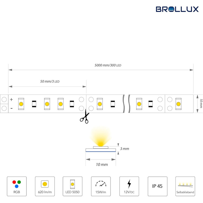 Світлодіодні стрічки Brollux Profi, 3000 люмен, RGB, 5 м, стрічка, світлодіодна стрічка, світлодіодна стрічка, світлодіодна стрічка, світлодіодна стрічка, світлодіодна стрічка, біла, кольорова, в т.ч. зміна кольору, самоклеюча, струнні світильники