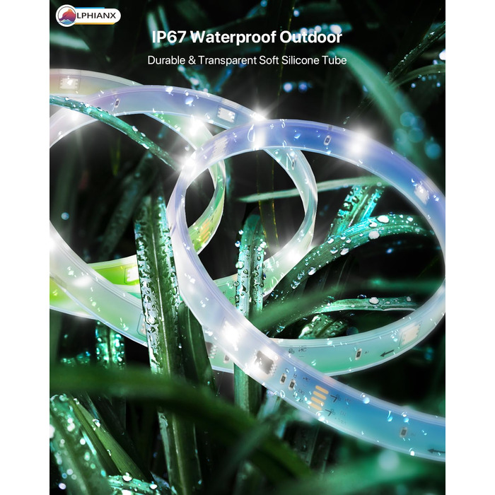М зовнішні світлодіодні стрічки водонепроникні, водонепроникні розумні стрічки IP67 із додатком Голосове дистанційне керування, синхронізація музики Зміна кольору Зовнішні світлодіодні ліхтарі для палуби, балкона, даху, саду, басейну, 20
