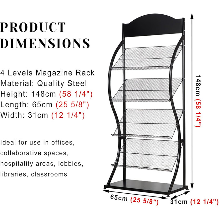 Підлоговий стелаж для журналів і брошур, 4-х ярусні стелажі і полиці для журналів, металева підставка для книг, багатофункціональна книжкова шафа, стелаж для журналів, підставка для літератури для Ва