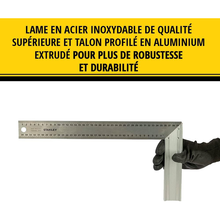 Столярний кутник Stanley (ширина 400 мм, довжина 200 мм, ребриста алюмінієва ручка, лезо з нержавіючої сталі, кут 45) 1-45-687 200 x 400 мм