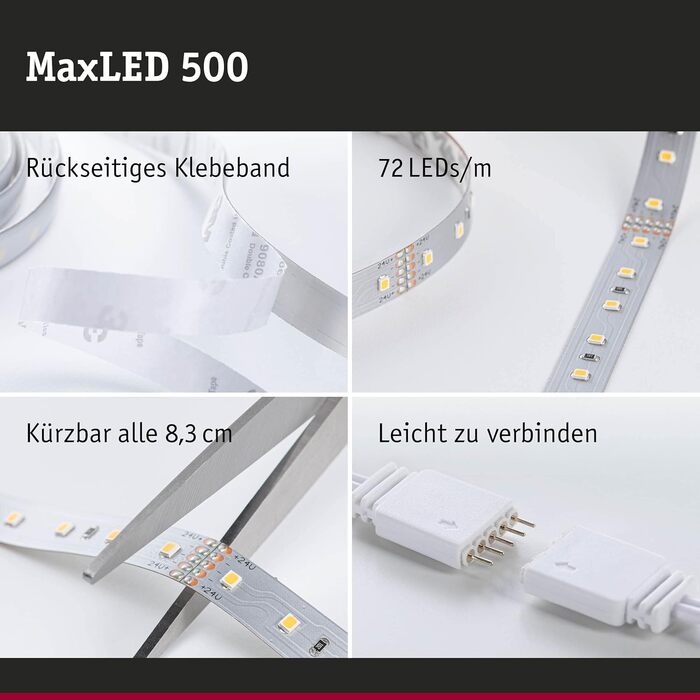 Світлодіодна стрічка Paulmann 71041 MaxLED 500 Tunable White з перехідним кабелем 20м Tunable White IP20 в т.ч. 72 Вт з регулюванням яскравості сріблястий пластик 2700 K