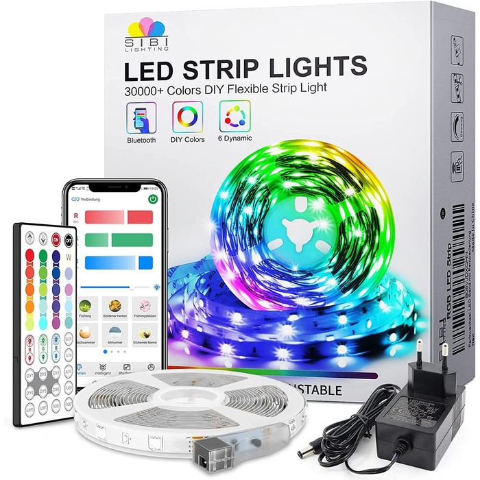 Світлодіодна стрічка SIBI RGB 10 м, світлодіодна стрічка з дистанційним керуванням і синхронізацією музики в додатках, самоклеюча світлодіодна стрічка з можливістю зміни кольору для кімнати, кухні, вечірки