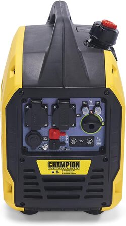 Генератор електроенергії Champion Power Equipment The Mighty Atom (інвертор 2200 Вт, лише бензин, 58 дБА відстань 7 м, розетка 12 В постійного струму та двопортовий USB-адаптер, для кемпінгу/відпочинку) 9200i-EU