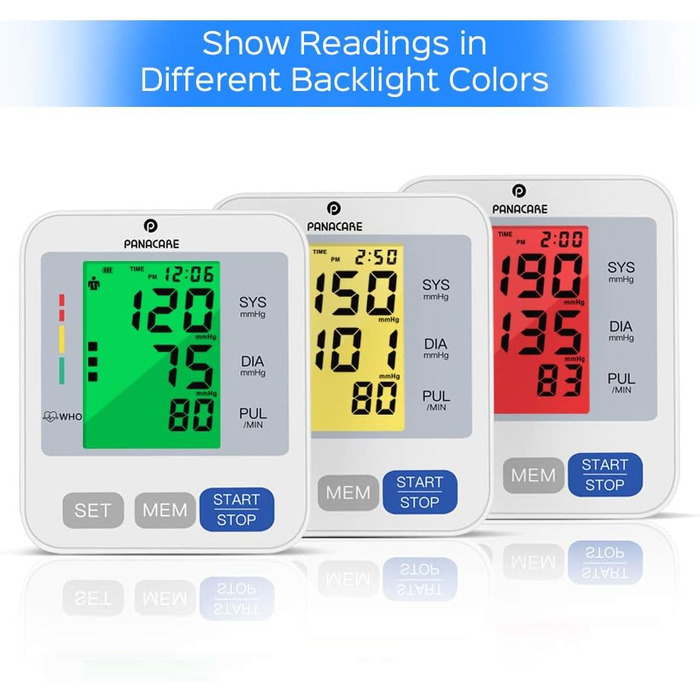 Повністю автоматичні тонометри на плечі PANACARE, 3-кольоровий великий дисплей з підсвічуванням, окружність плеча апарата BP 22-42 см, автоматичний тонометр (сріблястий)