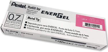 Змінні наповнювачі Pentel LR7-P для гелевих ручок EnerGel, металевий наконечник 0,7 мм, рожеве чорнило, упаковка 12 шт.