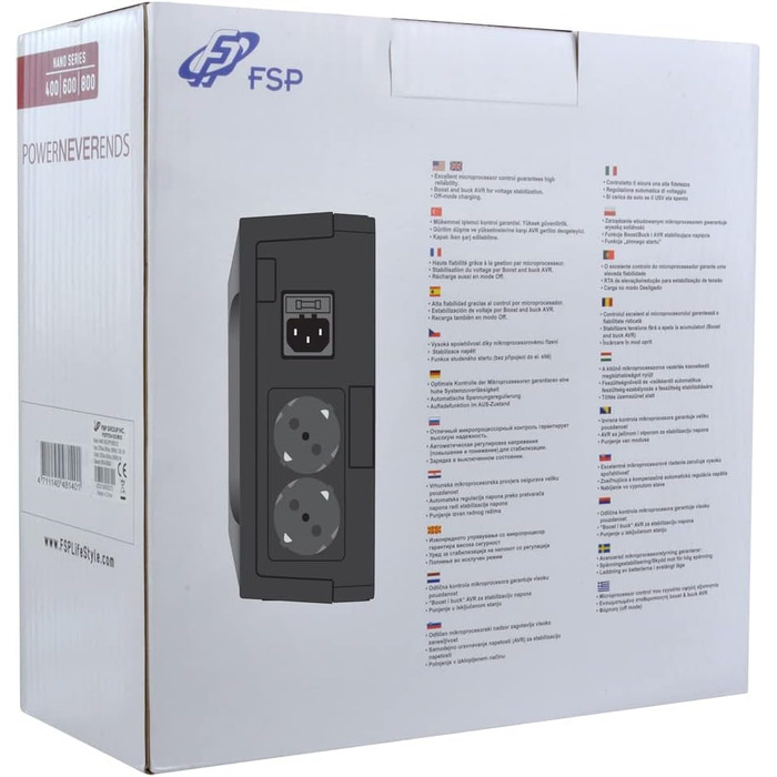 ДБЖ FSP Nano UPS 600 ВА / 360 Вт, імітація синусоїди, відмінне мікропроцесорне управління гарантує високу надійність одинарного