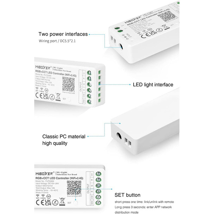 Контролер світлодіодної стрічки Milight Miboxer 5-в1 WiFi, пульт дистанційного керування голосовим керуванням Storeo Alexa Google Home і керування APP, не потрібна коробка Wi-Fi, сумісна з 5 режимами виведення, (FUT039W)