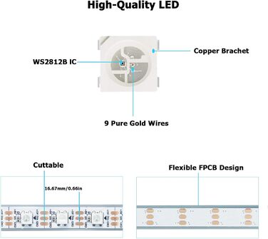 Адресна світлодіодна стрічка 5M 300LED IP67 корпус водонепроникний 5050SMD гнучка біла друкована плата RGB світлодіодна стрічка Dream Color Світлодіодна стрічка для домашньої вечірки (контролер і блок живлення не входять в комплект) Біла друкована плата 3