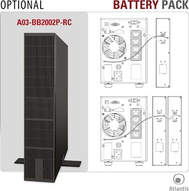 ДБЖ Atlantis A03-OP2002P PRO PRO OnLine ДБЖ з подвійним перетворенням, чиста синусоїда 2000 ВА 1800 Вт, вежа, РК-дисплей, USB, послідовний RS-232, 4 виходи IEC, слот SNMP, 4x12V-9Ah