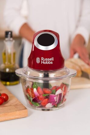 Електричний подрібнювач Russell Hobbs скляний контейнер з кришкою для зберігання Desire Red (500 мл, подрібнювач овочів, блендер, мульти-& універсальний подрібнювач овочів, фруктів і м'яса) 24660-56