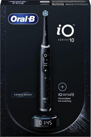 Електрична зубна щітка Oral-B iO Series 10 змінна щітка, Bluetooth, 7 режимів чищення, тренування, 1 дорожня сумка, 1 сумка, чорний / космічний чорний (упаковка може відрізнятися)