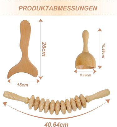 Інструменти для масажу дерев'яною терапієюНабір для мадеротерапії Антицелюлітний масажер Масажна роликова паличка Лімфодренажний пристрій Масажер для ніг, 3 шт.