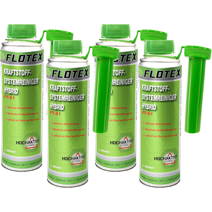 Присадка Flotex Fuel System Cleaner Hybrid, 4 x 250 мл видаляє бруд у двигуні гібридного автомобіля