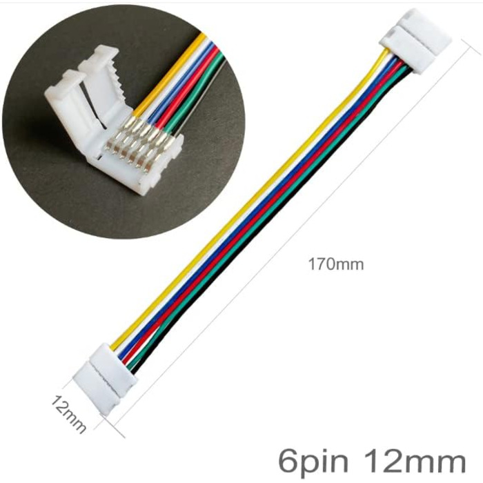 Контактний 12-міліметровий пакет категорії зроби сам для 6-контактного набору роз'ємів світлодіодної стрічки RGBWW зі світлодіодною стрічкою, включаючи подовжувач, паяється у формі L/T без адаптера зазору, голчастий гвинт для, 6-