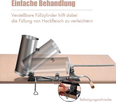 Інструкція з наповнювача ковбаси COSTWAY 3 л / 3,6 л / 4,8 л, ковбасна машина з нержавіючої сталі, машина для наповнення ковбаси в ч. 4 трубки для наповнення срібла, ковбасний прес зі столовим затискачем, шприц для ковбаси срібний (3,6 л)