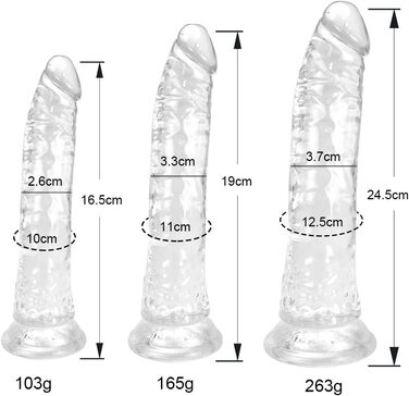 Прозорий набір фалоімітаторів з присоскою - Реалістичні анальні фалоімітатори для чоловіків у 3 розмірах (маленькі, великі, величезні) - Ідеально підходять для початківців та просунутих