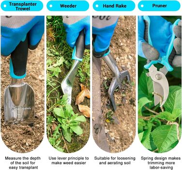 Набір садових інструментів із протиковзкою гумовою рукояткою, набори садових інструментів із нержавіючої сталі (11 предметів), потужний набір ручних інструментів для вулиці, міцна сумка, килимок для пересадки, інструмент для видалення бурянів, ідеальні по