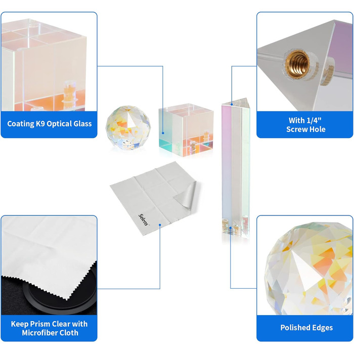 Частини призми для фотографічного покриття мембранного кристала з різьбовим отвором 1/4', професійна оптична кришталева скляна призма, створює ефект легкої веселки для фотографів студійної фотозйомки, 3