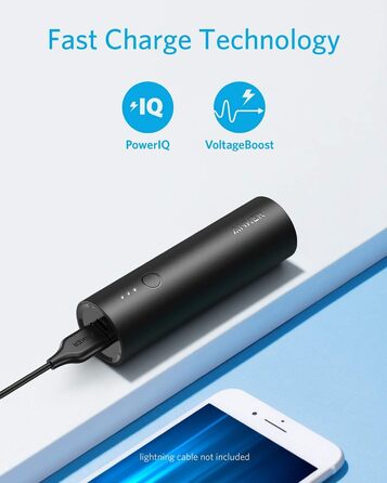 Зовнішній акумулятор Anker PowerCore 5000mAh Компактний зарядний пристрій для мобільних телефонів з Power IQ, сумісний з iPhone XS Max/XR/XS/X/8/8 Plus, iPad, Galaxy та іншими (чорний)