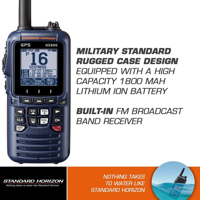 Стандартний Horizon VHF-HH, 6 Вт, з GPS і FM Rcvr, синій